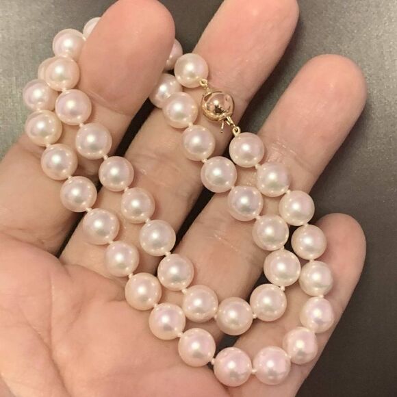 Akoya Pearl Necklace 14k Yellow Gold 8.5 mm 16" Certified $3,950 111841 - Picture 5 of 9